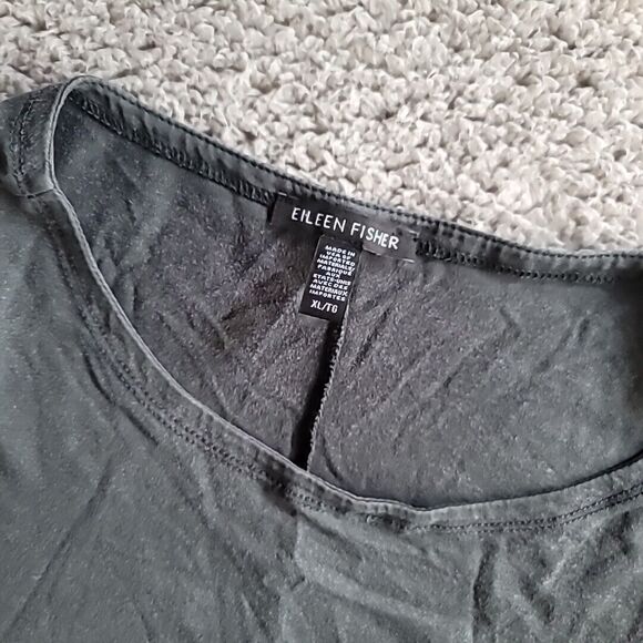 Eileen Fisher Tunic Top Sz XL Long Sleeve Tencel Crew Scoop Neck Forest Green - Picture 2 of 8